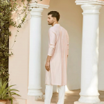 Men Full Sleeve Chanderi Silk Sequins Mandarin Collar Side Slit Kurta