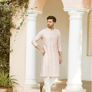 Men Full Sleeve Chanderi Silk Sequins Mandarin Collar Side Slit Kurta