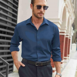 Mens Stretch Dress Shirts Long Sleeve Button Down Shirt Regular Fit Formal Business Shirts